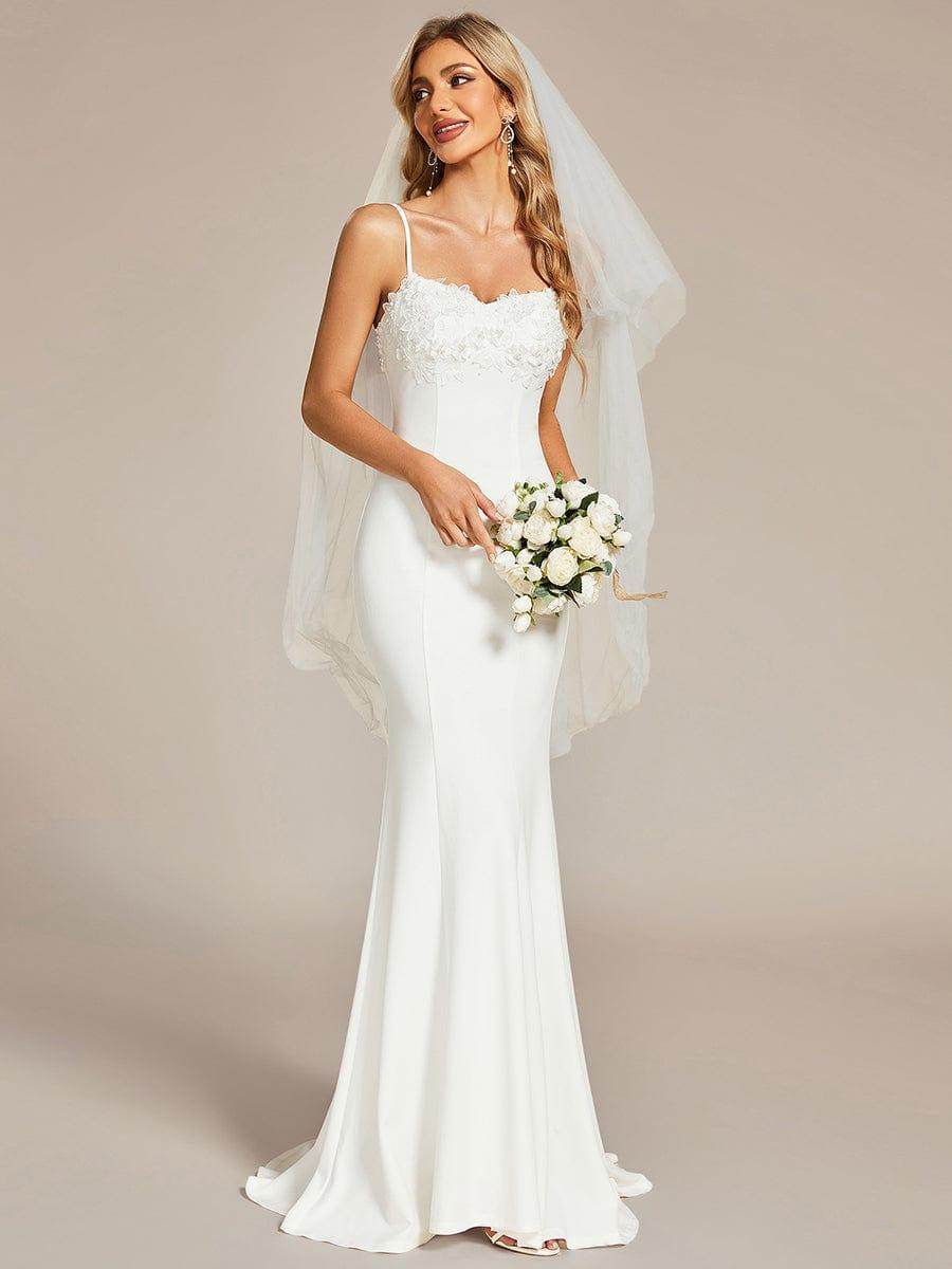 Elegant Lace Applique Mermaid Wedding Dress with Spaghetti Straps - Biamonde